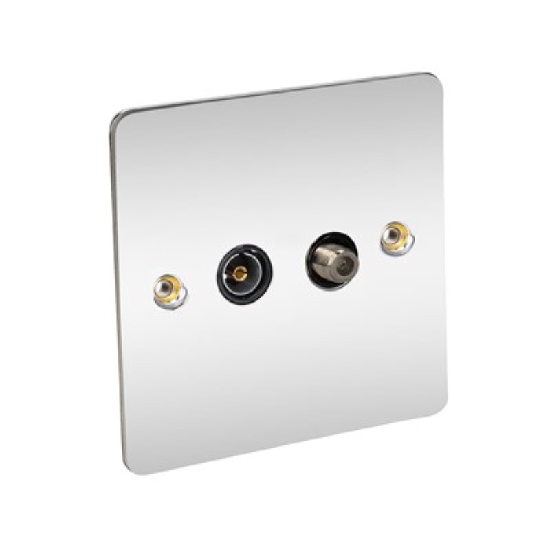 Flat Plate Satellite/TV Outlet - BS3041 & BS 41003 *Chrome/Black - Click Image to Close
